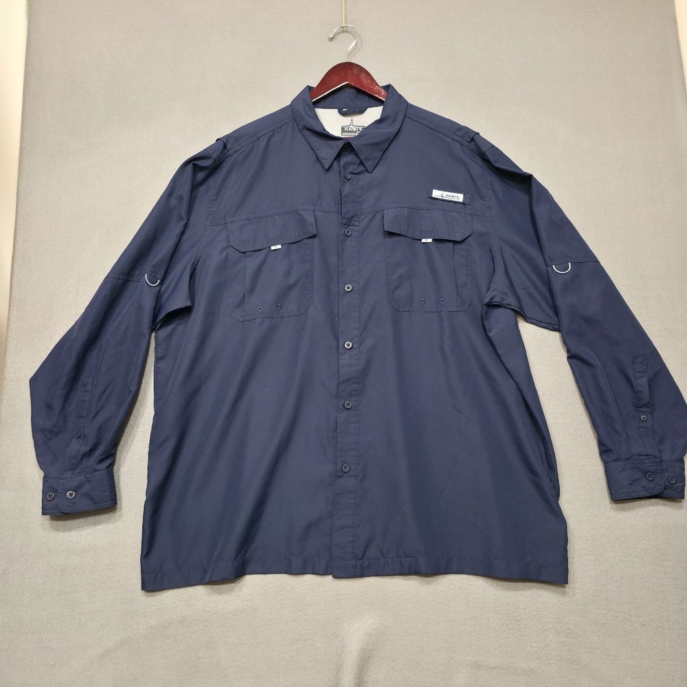 Habit Blue Long Sleeve 40+ Solar Factor Button Up Vented Fishing Shirt Size 2XL